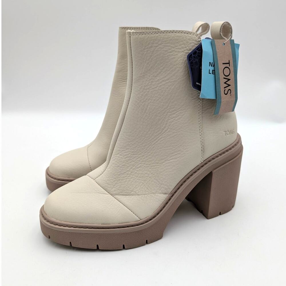 Toms Rya Lug Sole Block Heel Platform Booties Women’s Natural Size US7 EU37.5